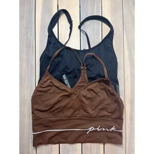 Victoria Secret Pink Lot of 2 Seamless Low impact bras Brown Black Medium *Read*